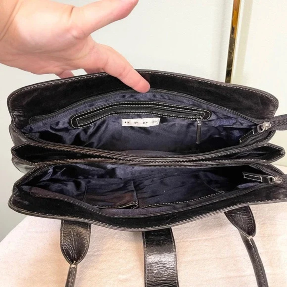 Hype Satchel Shoulder Bag Black Patent Leather Multi Pocket Handbag Purse Buckle - Picture 8 of 10